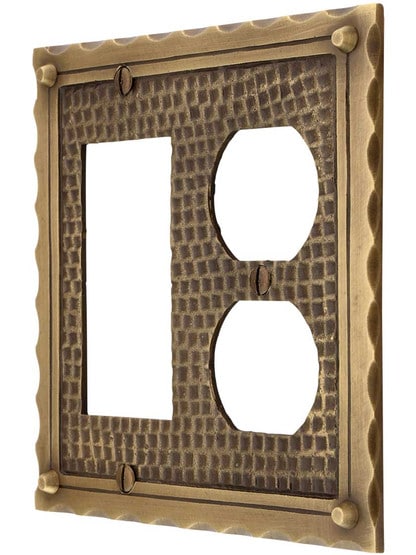 Bungalow Style Duplex / GFI Combination Switch Plate In Antique Brass.